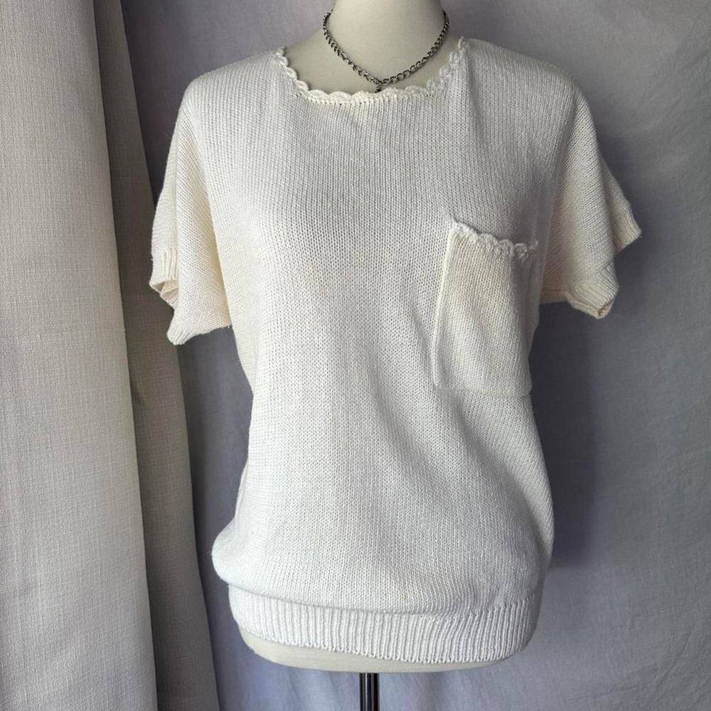 Vintage 1980s Penbrooke Lane white knit blouse